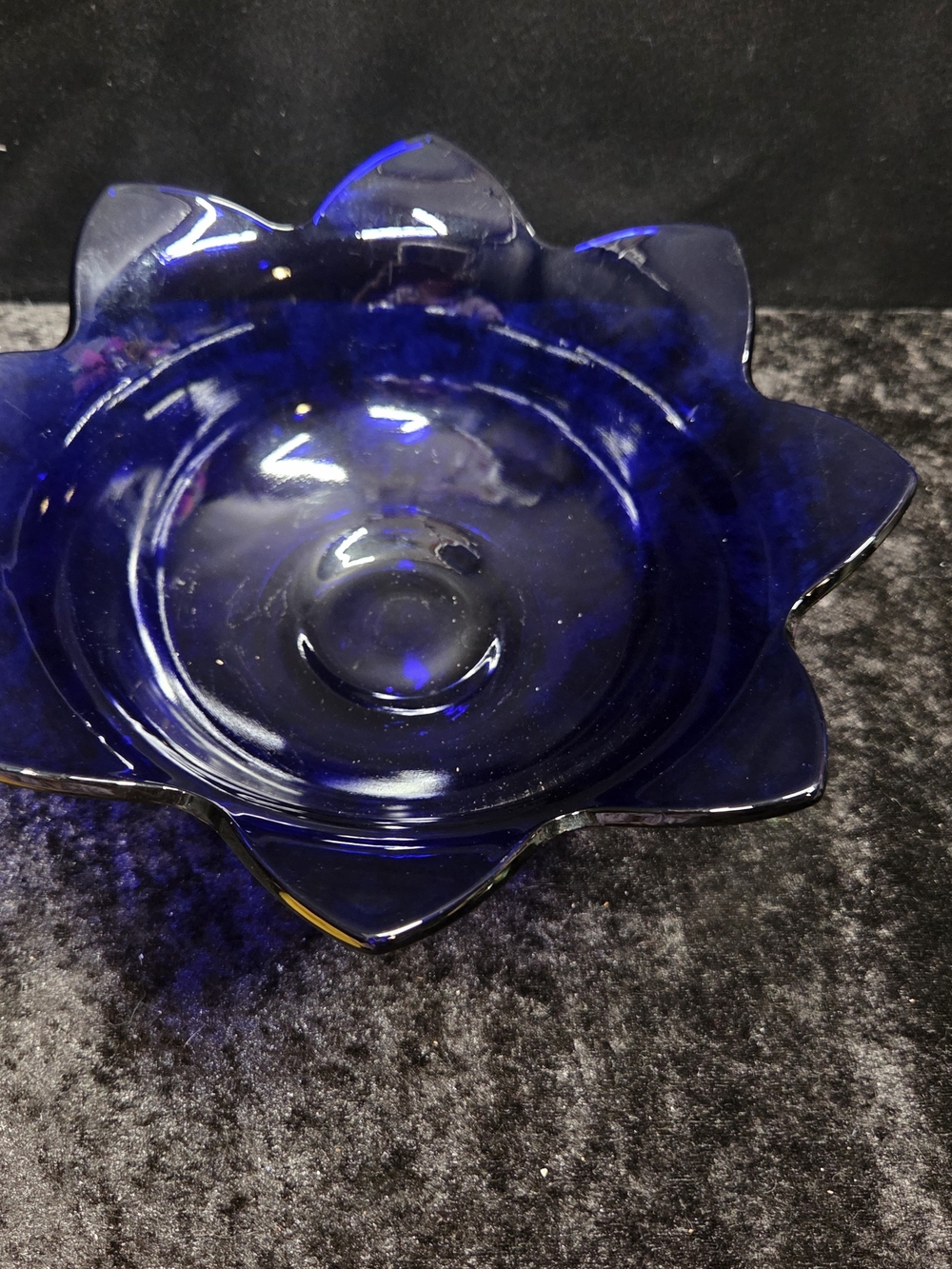 Cobalt Blue Lotus Glass Decorative Bowl - Home Art
